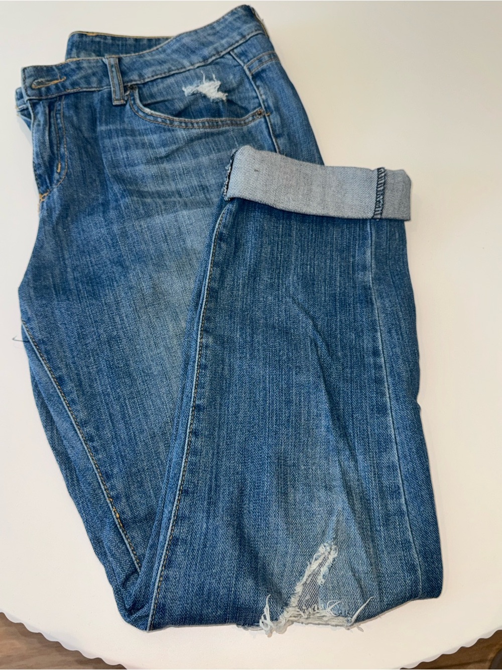 Women's Blue Distressed Jeans - Classic Straight Fit